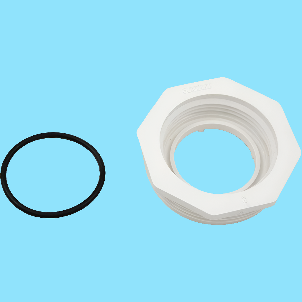 Balboa 2″ x 1.5″ Buttress Thread Adapter 92165 with black O-ring for whirlpool tubs.