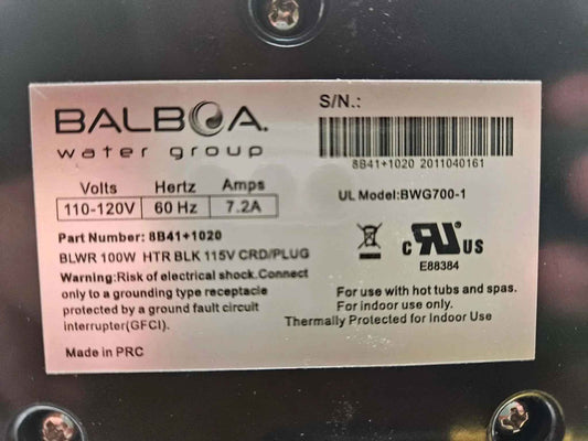 8B41+1020 Balboa Air Blower BWG700-1 7.2 amps