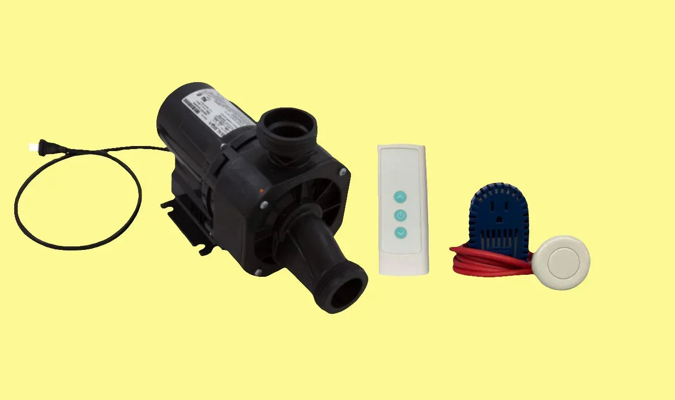 Kohler whirlpool pump replacement system by Balboa Water Group, featuring pump components on a plain background.