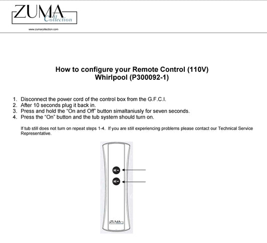 CG AIR SYSTEMS ZUMA Whirlpool Bath On/Off Remote Control for electronic control of whirlpool baths