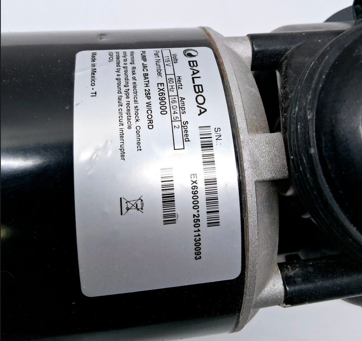 Jacuzzi® EX69000 Replacement Pump – 115V, 2-Speed | Balboa