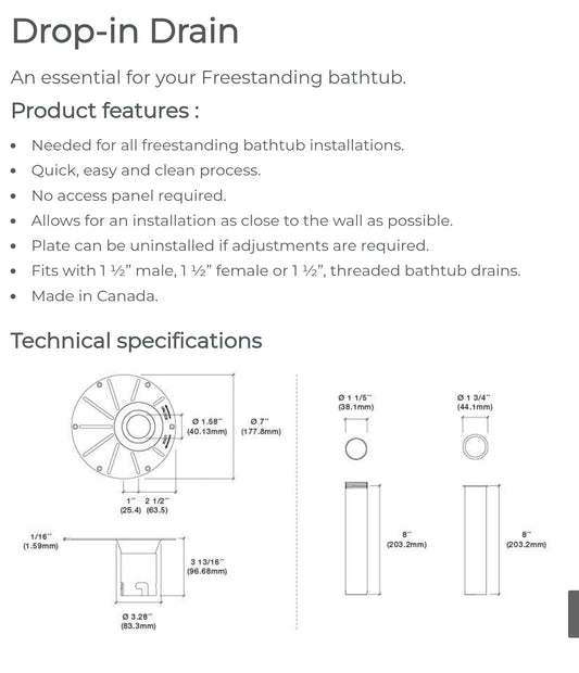 PVC Freestanding Tub Drain Rough-In Kit 1-1/2 Inch