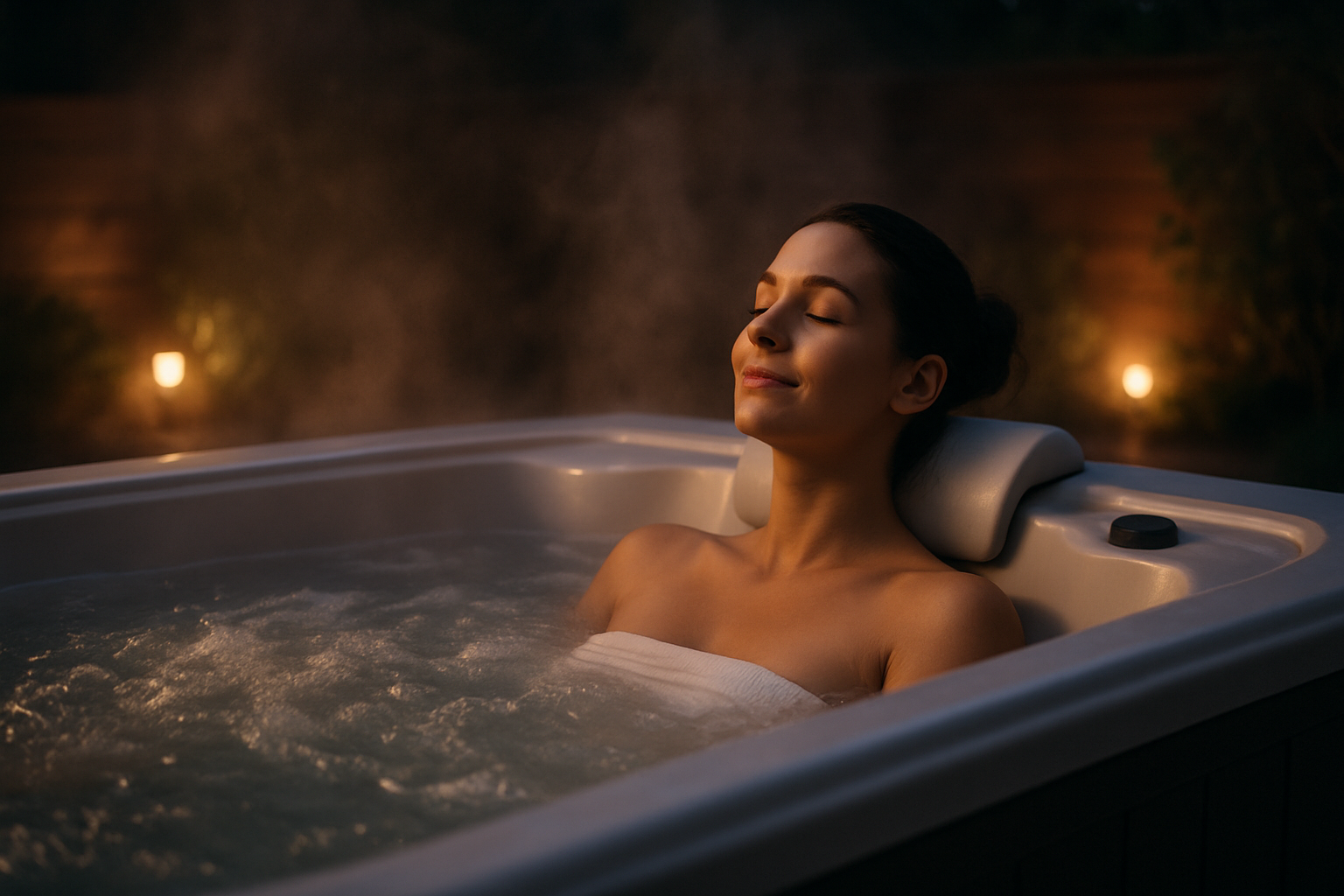 show a person relaxing in a hot tub