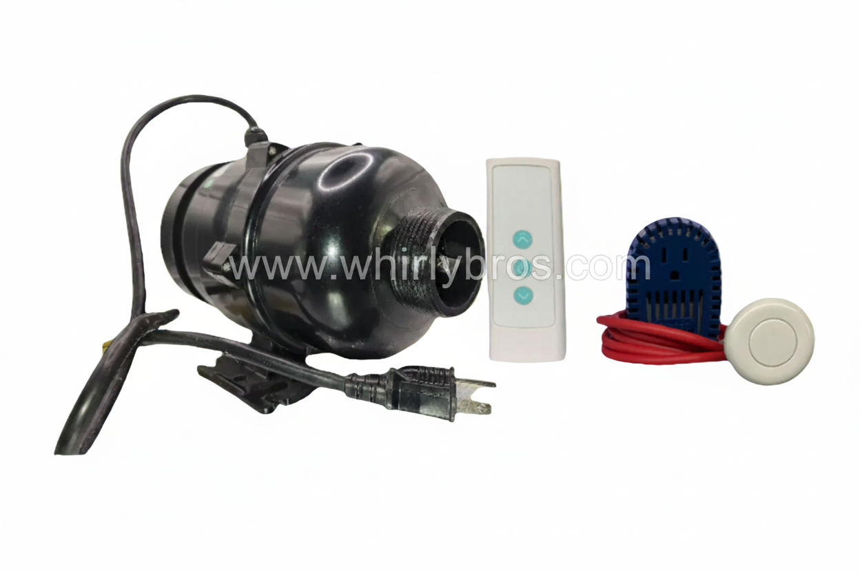 Whirly Bros Kohler 1039685 blower retrofit kit for air massage systems, showcasing easy installation and durable construction.