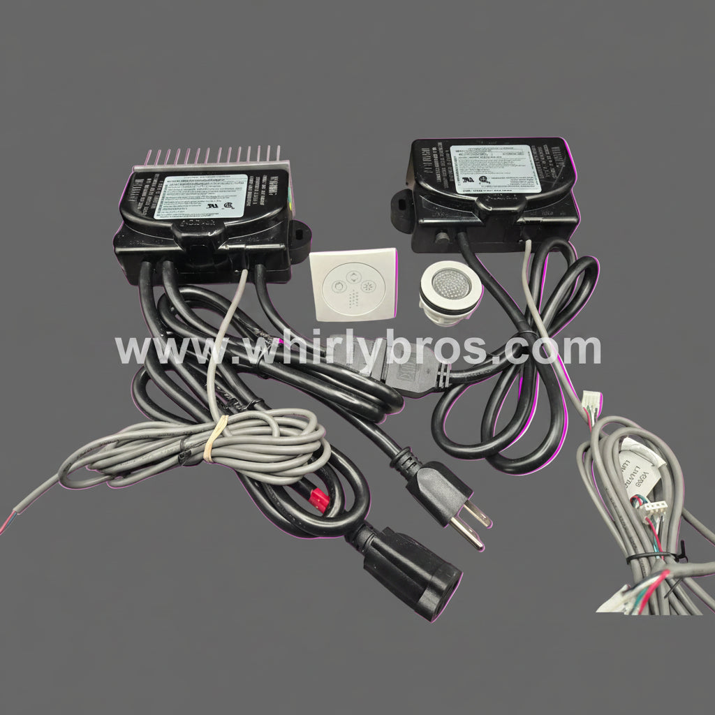 Whirly Bros AirMasseur replacement electronic control wiring assembly with power cable, connectors, and sensor leads for Jason IDU-277-01-02-01