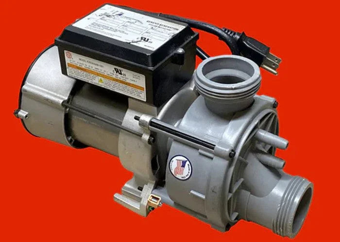 Balboa hot tub pump replacement part with power cord on red background