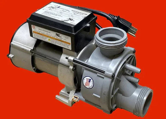 Balboa hot tub pump replacement part with power cord on red background