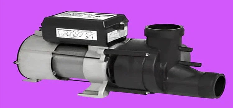 Black and silver Jacuzzi tub pump replacement part on purple background