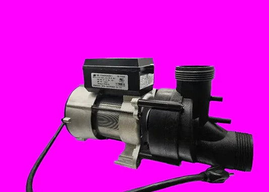 Jacuzzi tub pump replacement part with electrical motor on a bright pink background