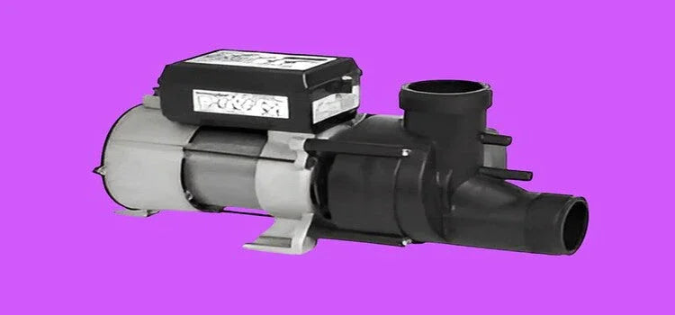 Whirlpool bath pump replacement part for jetted tub, black housing on purple background