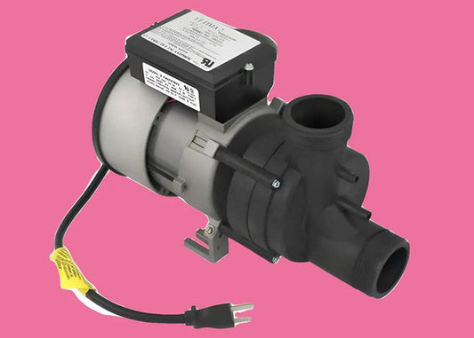 Whirlpool tub replacement pump with power cord on pink background