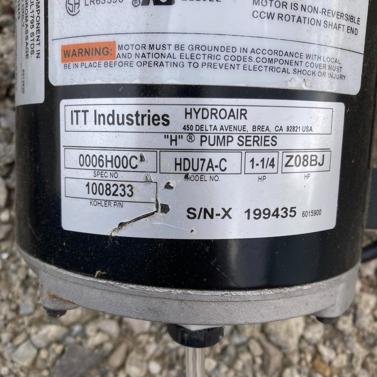 HDU7A-C 0006H00C ITT Industries Hydro Air Pump