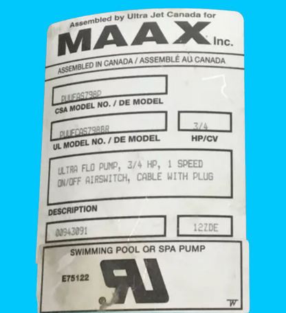 Maax Bath Pump PUUFAS798P PUUFCAS798BR BWG BALBOA WATER GROUP
