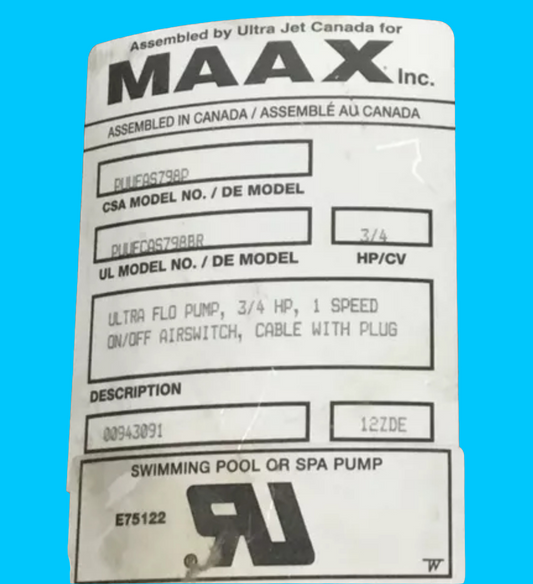 Maax Bath Pump PUUFAS798P PUUFCAS798BR BWG BALBOA WATER GROUP