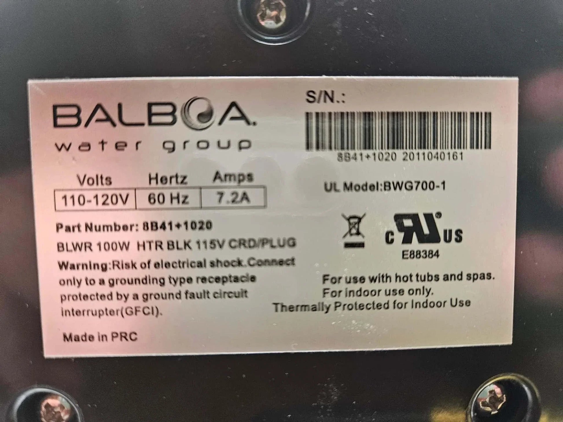 Balboa Water Group 8B41+1020 Balboa Air Blower BWG700-1, 7.2 amps, air massage blower with compact design and durable build.