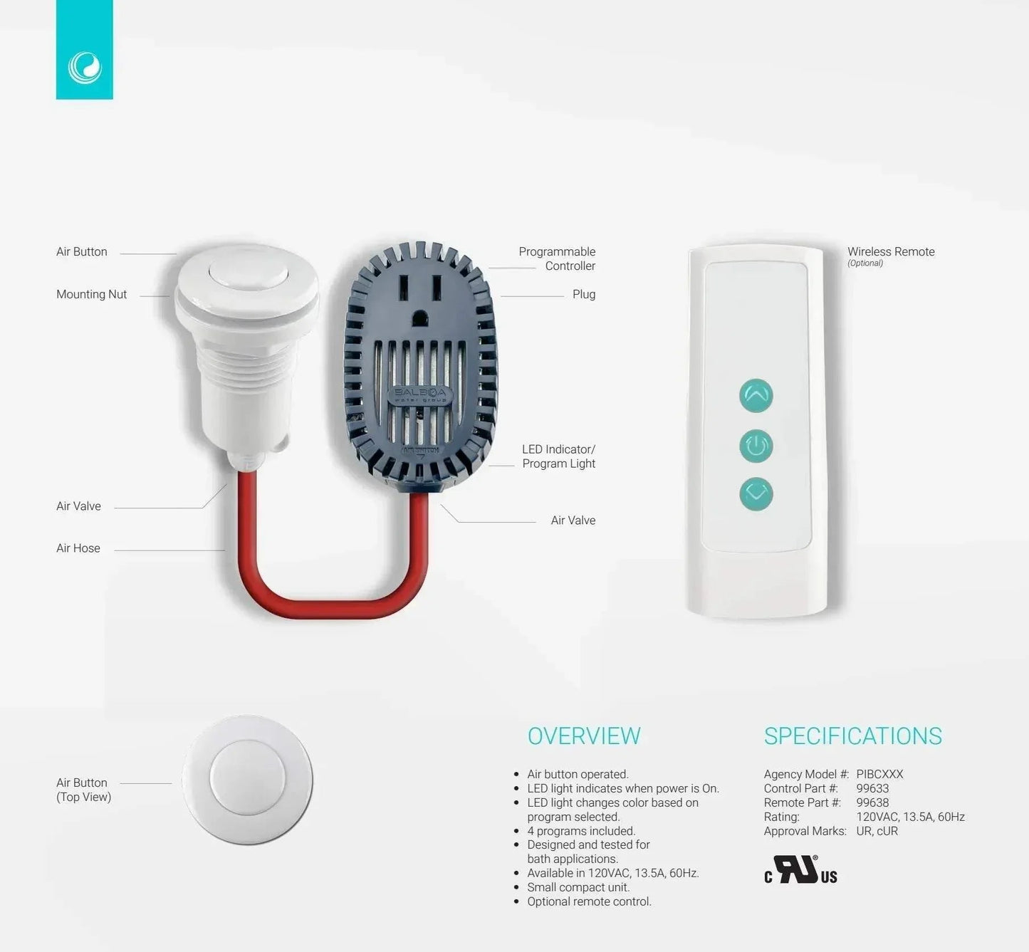 Electronic blower controller by BALBOA WATER GROUP, air-activated control device with digital display and control buttons.