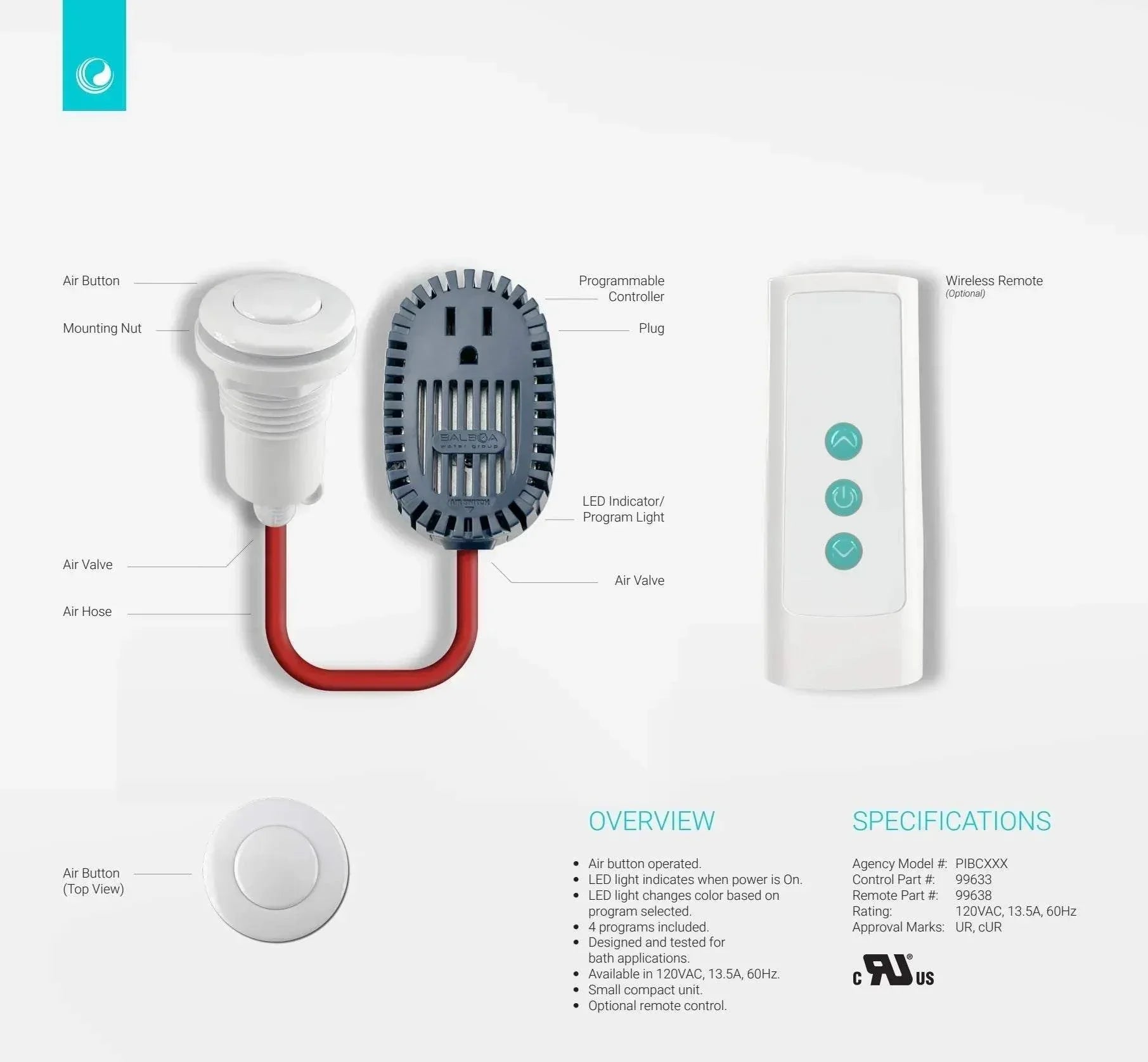 Electronic blower controller by BALBOA WATER GROUP, air-activated control device with digital display and control buttons.