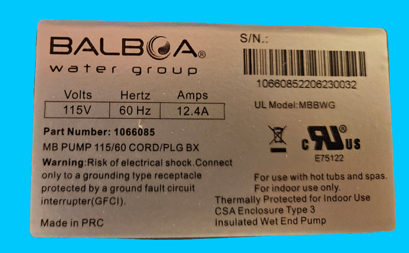 Microbubble Pump 12.4 amp 115v Replacement by BALBOA WATER GROUP