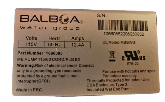 Microbubble Pump 12.4 amp 115v Replacement by BALBOA WATER GROUP