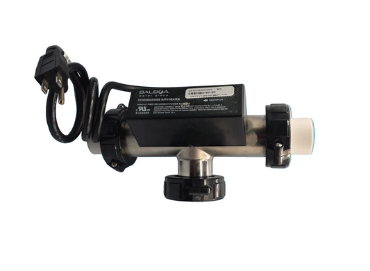 BALBOA WATER GROUP T-Style 120V 1.5 kW water heater element for direct replacement, shown with metal fittings and electrical connections.