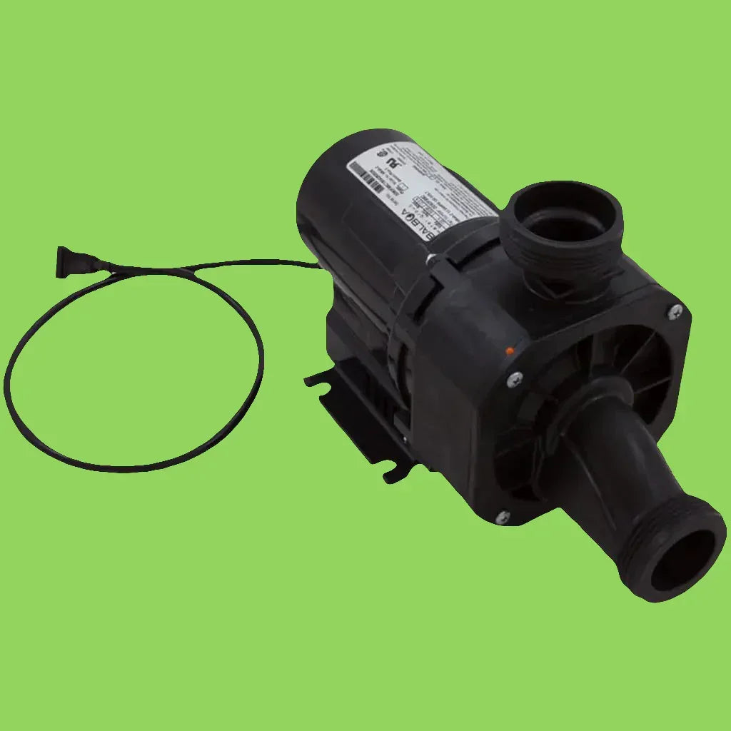 Balboa Water Group Gemini Plus II pump replacement for Whirlpool water pumps, shown with metallic components and connectors.