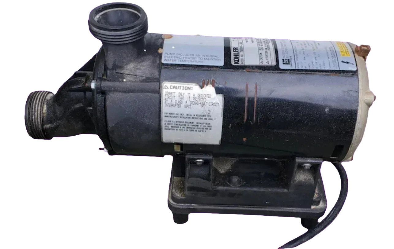 Kohler pump replacement kit for Whirlpool water pumps by Balboa Water Group, showing installation components on a neutral background.