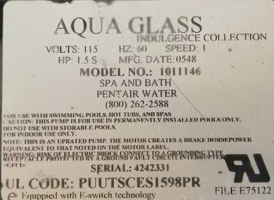 Aqua Glass PUUTSCES1598PR 9 amp Jetta Whirlpool Pump by Balboa Water Group, showing the pump with its components and branding.