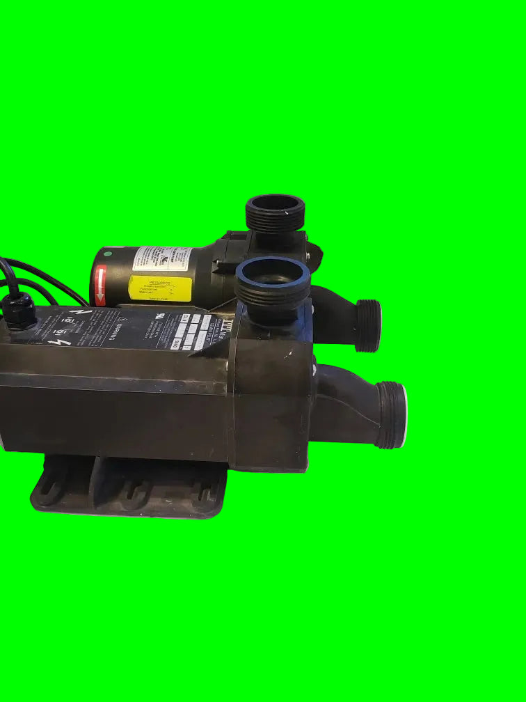 ITT Marlow Gemini Plus R75A-C whirlpool water pump replacement by Balboa Water Group, showing the pump's compact design and labels.