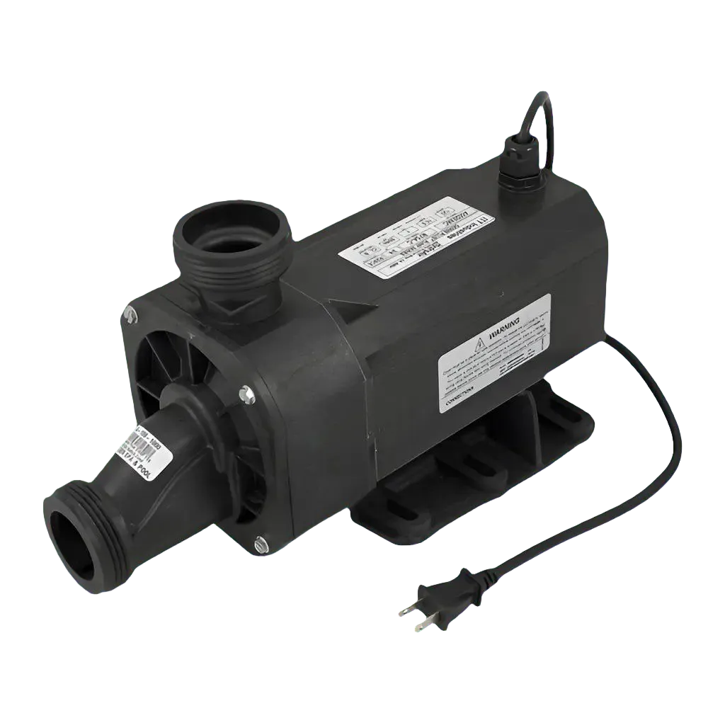 Close-up of the ITT Marlow Gemini Plus R75A-C whirlpool water pump replacement by Balboa Water Group, showing pump components.