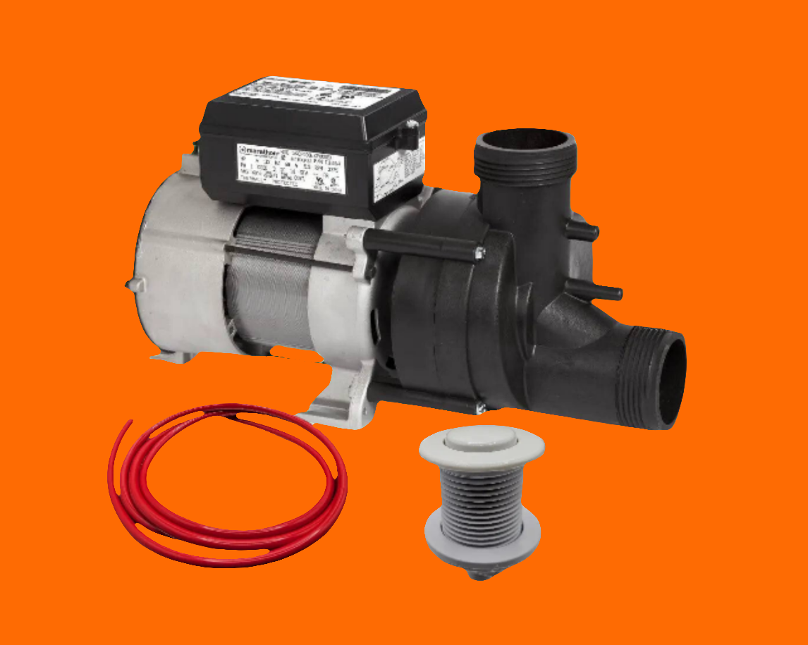 Whirlpool water pump replacement by Balboa Water Group, featuring a compact pump for whirlpool hot tubs and spas.
