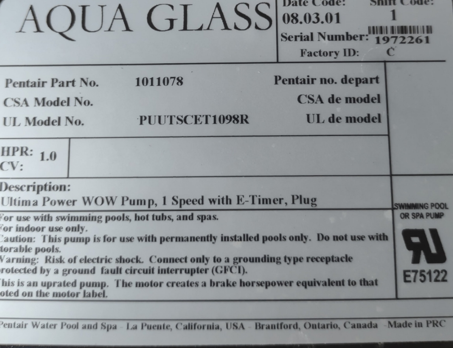 AquaGlass Whirlpool Pump by Balboa Water Group, OEM replacement for Whirlpool water pumps, showing the pump unit and connection ports.