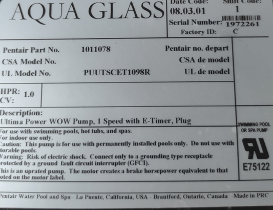AquaGlass Whirlpool Pump by Balboa Water Group, OEM replacement for Whirlpool water pumps, showing the pump unit and connection ports.