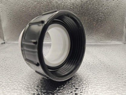 White Balboa Water Group Ultima 1.5-inch pump union for spa or pool equipment, made of durable white plastic.