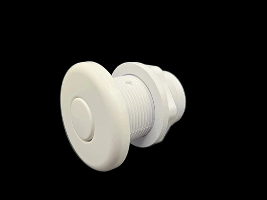 White BALBOA WATER GROUP jetted tub air button with 1-5/8 inch hole size for white goods bathtub control panel.
