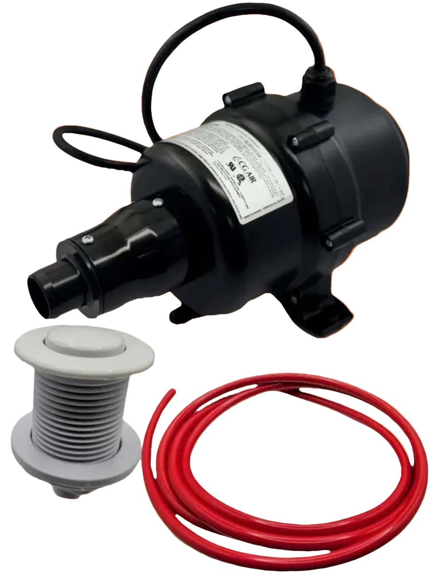 CG AIR SYSTEMS air massage blower kit with 750W and 300W three-speed CG air blower for relaxing air massage therapy.