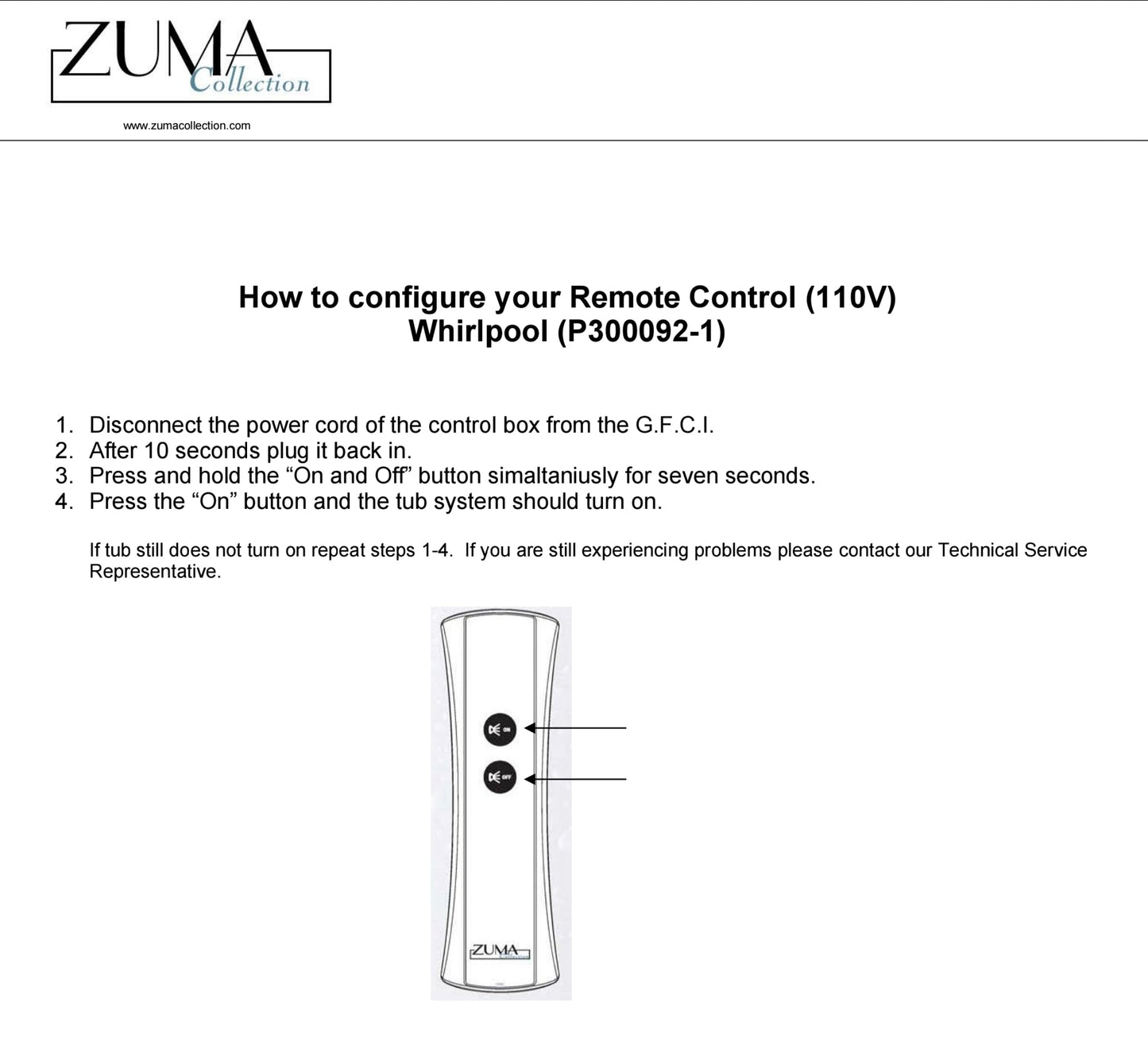 CG AIR SYSTEMS ZUMA Whirlpool Bath On/Off Remote Control for electronic control of whirlpool baths