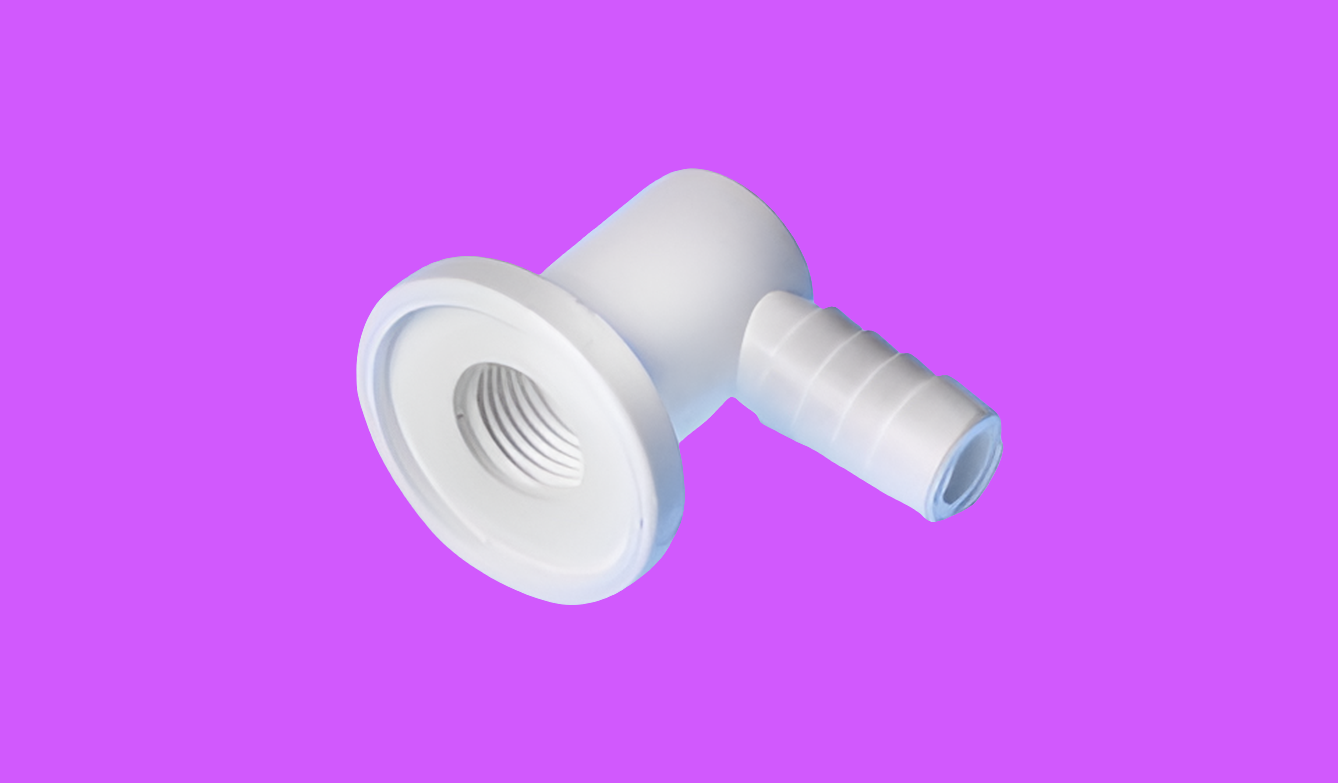 NuWhirl Systems Air Injector Elbow 300301, a durable plastic fitting used in air injection systems for efficient fluid flow.