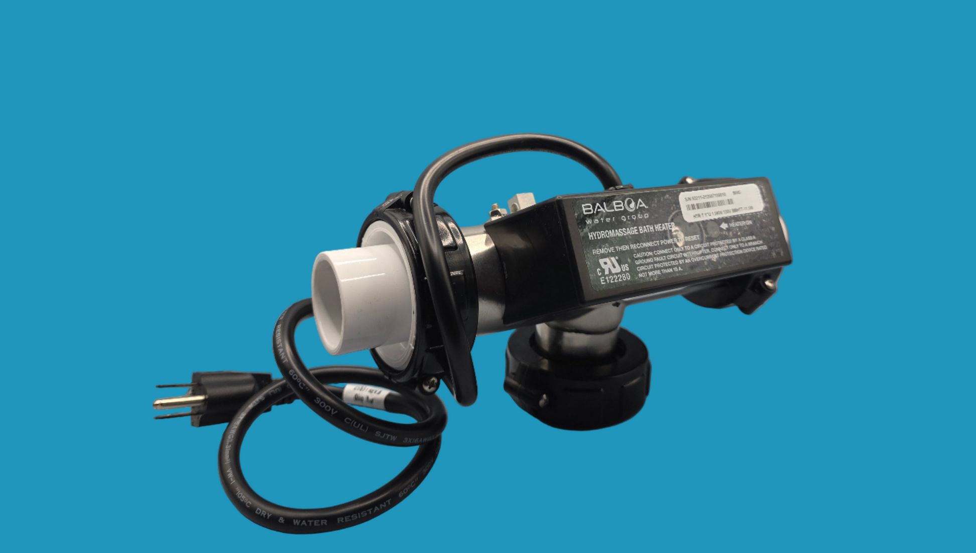 NUWHIRL SYSTEMS NuWhirl Bath Tee Heater CT100-BLP-ET-1, OEM quality water heater with metal fittings and control connection.