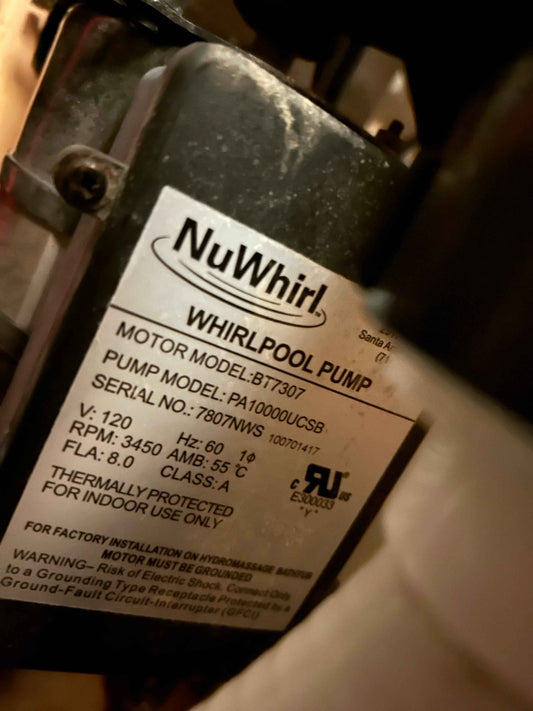 NuWhirl Whirlpool Pump Model PA10000UCSB BT7307 8 amp