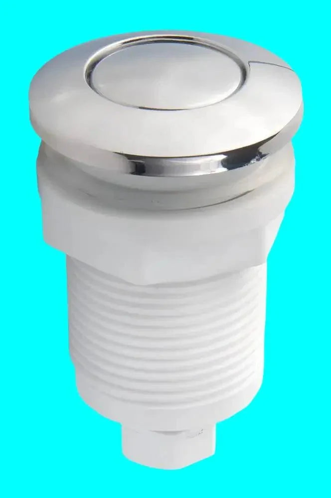 NUWHIRL SYSTEMS CMP Slim Air Button in chrome for white goods, showcasing sleek, modern design and easy-to-press surface.