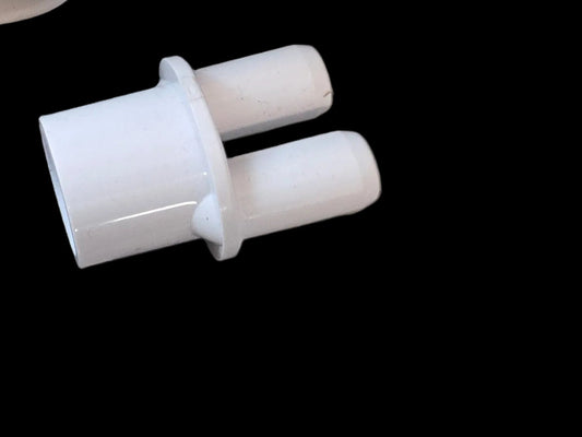 White PVC air adapter with 1/2" socket and two 3/8" ports, designed for air tools by NUWHIRL SYSTEMS.