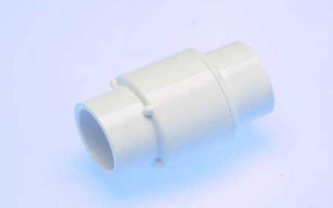NUWHIRL CV100 1-inch check valve with white body and 1/7 lb spring for plumbing and white goods applications.