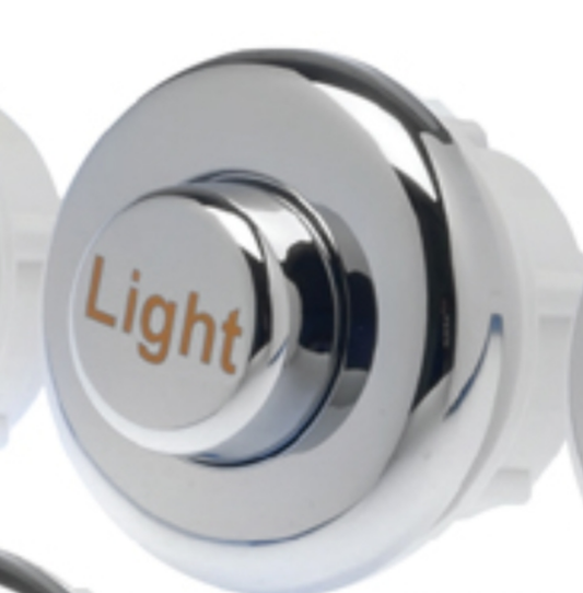 NUWHIRL SYSTEMS Safe Step ABTL-60 air button in light chrome for whirlpool tubs, mounted on a white wall.