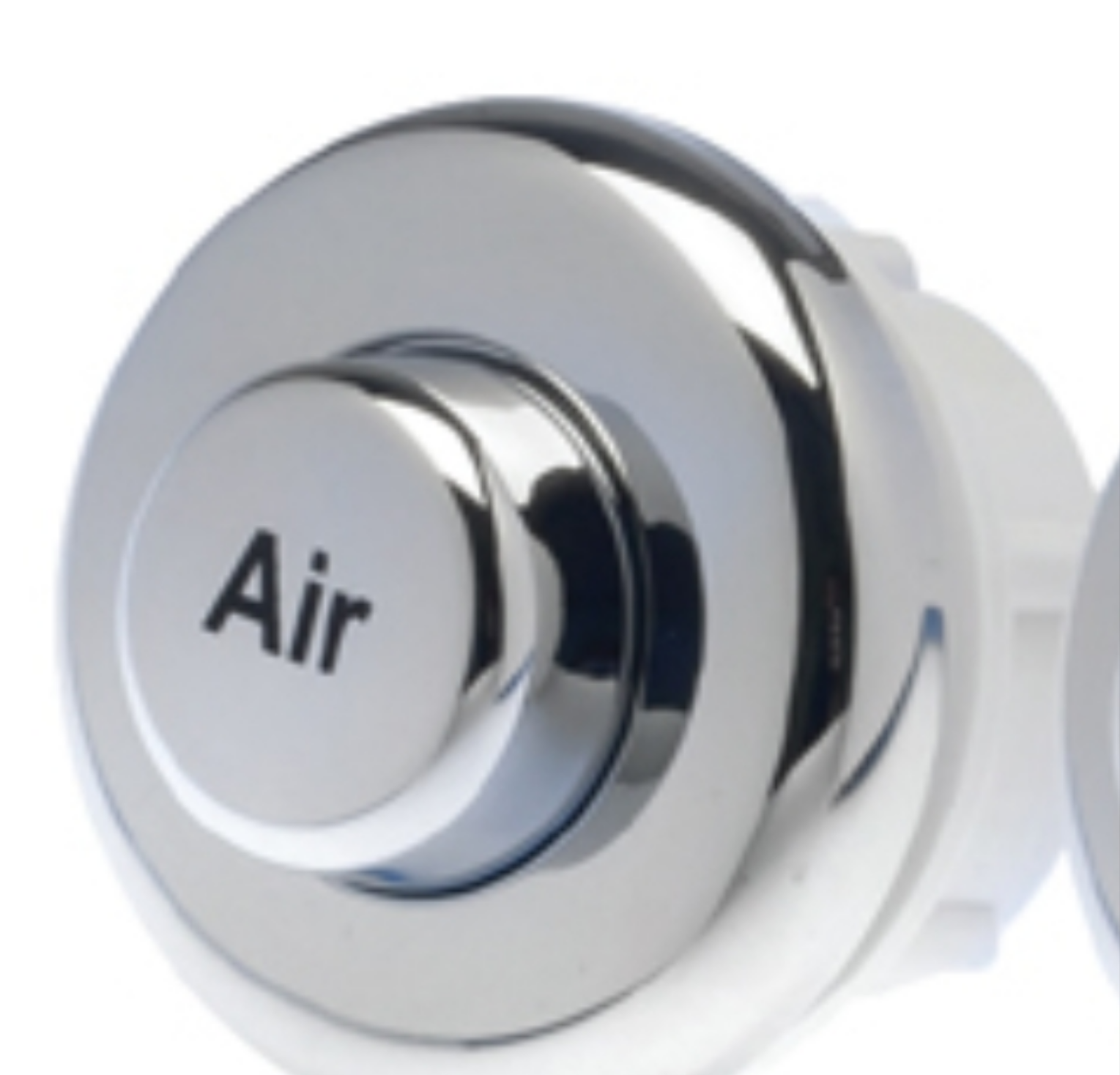 Chrome air switch button for Safe Step whirlpool tub, white plastic control with easy-to-use design by NUWHIRL SYSTEMS