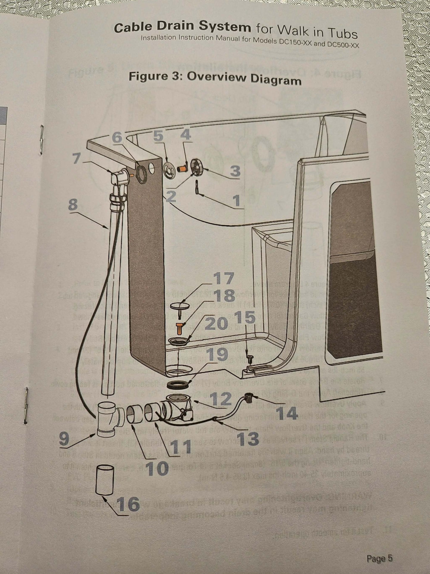 Drain and Overflow Cable Drain Assembly White by NUWHIRL SYSTEMS