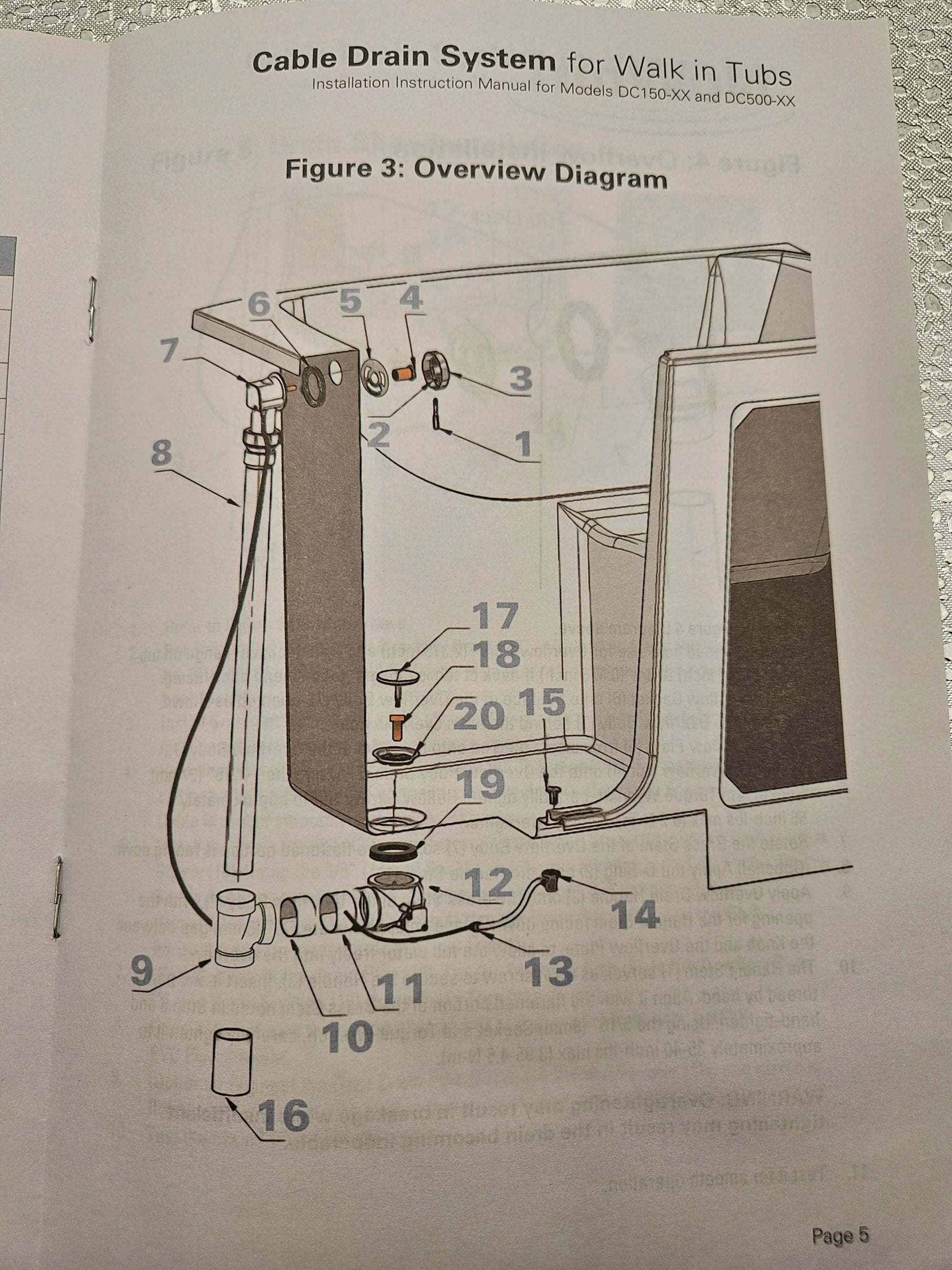 Drain and Overflow Cable Drain Assembly White by NUWHIRL SYSTEMS
