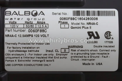 Balboa NR4A-C 0060F88C 12.5 Amp Whirlpool Pump