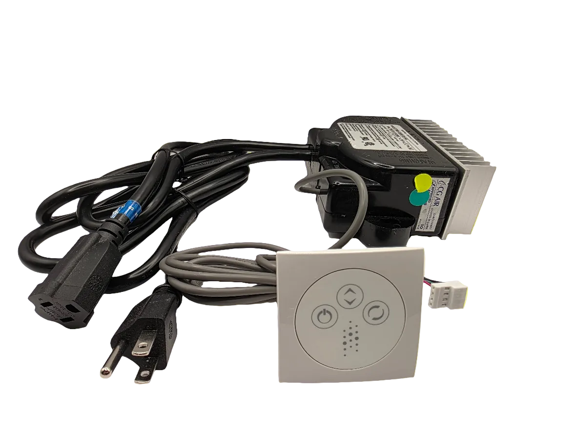 Whirly Bros Jason IDU-277-01-02-01 AirMasseur electronic controls display unit showing buttons and screen interface.