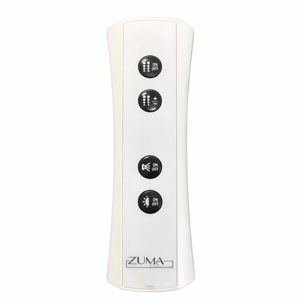 Whirly Bros Zuma 4-button remote control for whirlpool and air massage systems, electronic control device with buttons for spa functions.