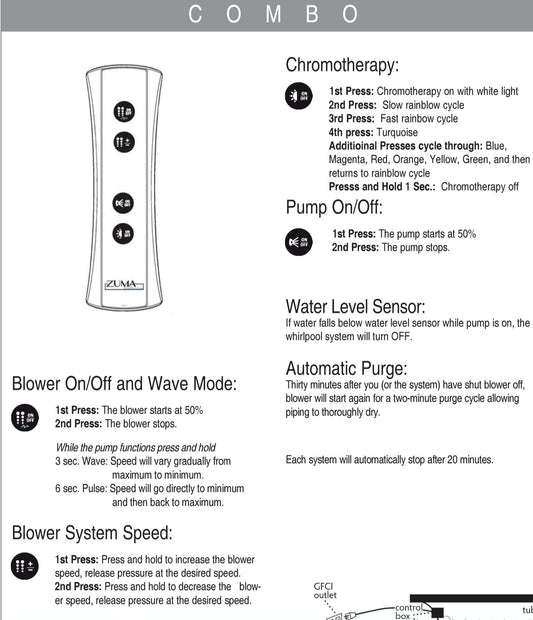 Whirly Bros ZUMA 4-button remote control for whirlpool and air massage systems, electronic control device.